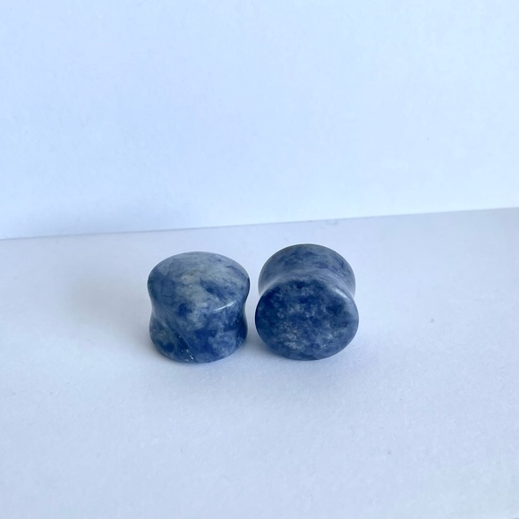 Pure Denim Lapis Organic Stone Plugs Ear Gauges - 3/4in - Picture 1 of 1